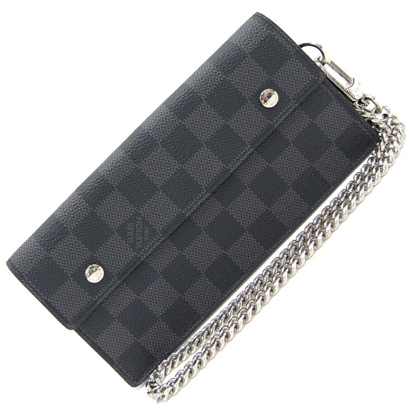 Louis Vuitton Chain Portefeuille Wallet Accordion Black Graphite Fold Long - Picture 1 of 8